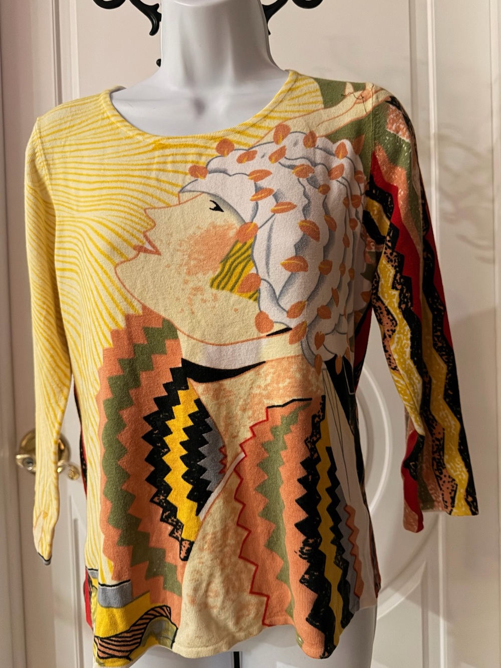 Yellow Multicolor Graphic Long Sleeve Top Sz M